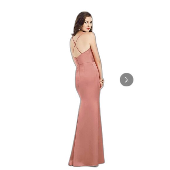 Dessy Collection Sz 0 Cowl-Neck Slip Dress with Criss-Cross Back Desert Rose - Picture 4 of 6